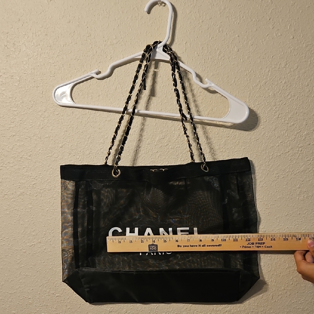 Black Mesh Tote with Chain Straps